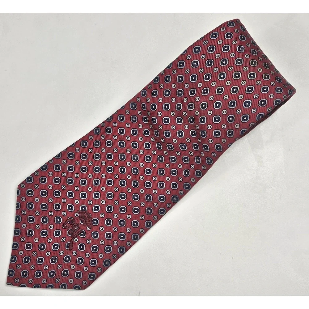 Vintage Woolf Brothers Countess Mara Tie Geometric Logo Red Black Blue Irregular